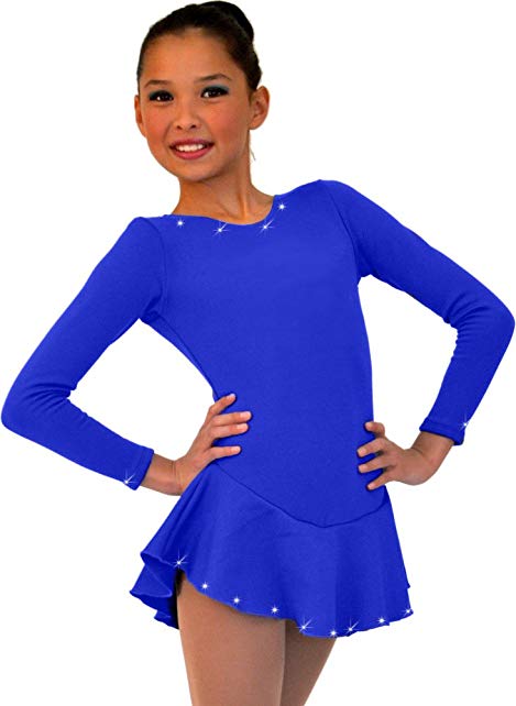 ChloeNoel DLF38 - Long Sleeve Fleece Figure Skating Dress with Crystals