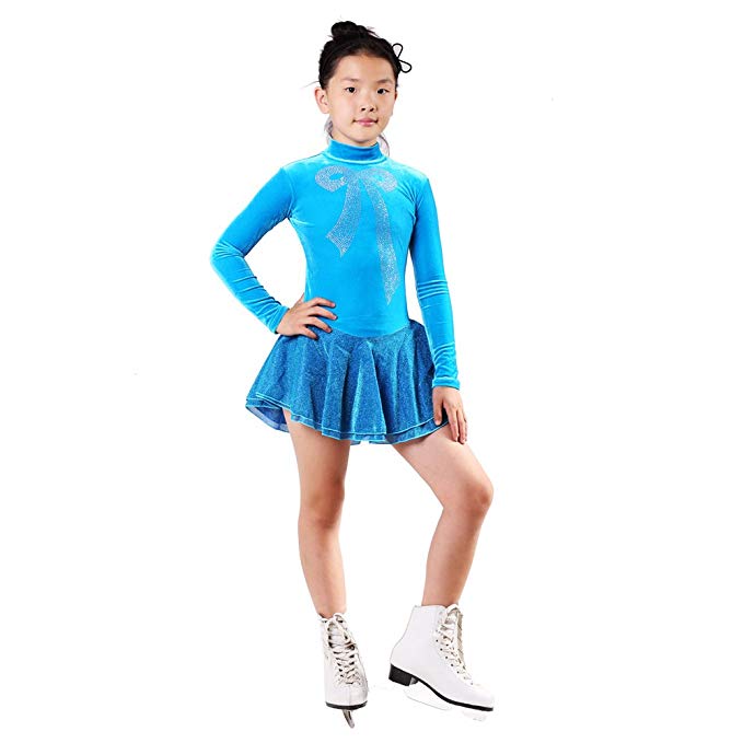 BINGHUOZHIWU Girls' Ice Skating Dress Competition Rhythmic Gymnastics Leotard Long Sleeves
