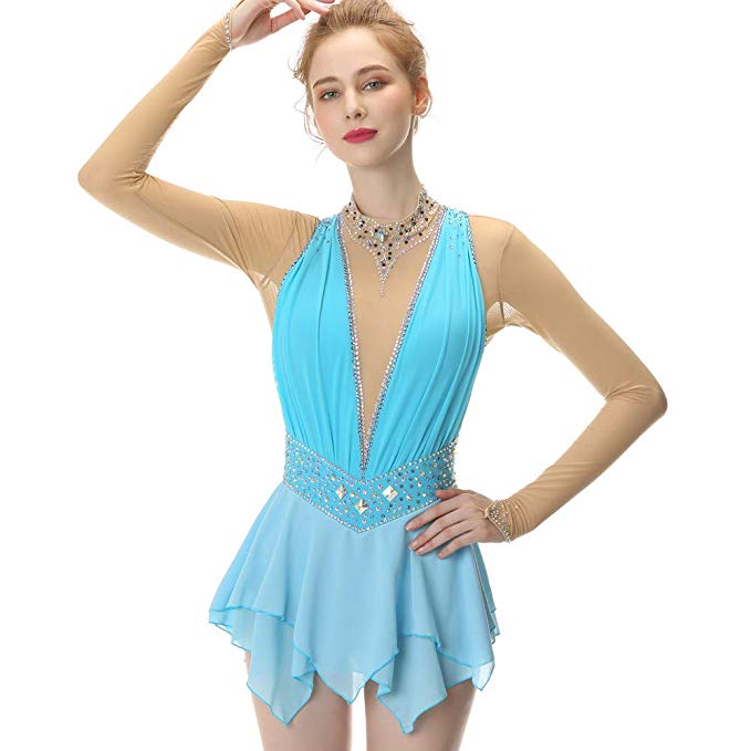 Light Blue Figure Skating Dress,Long-Sleeved Turtleneck Collar Ice ...